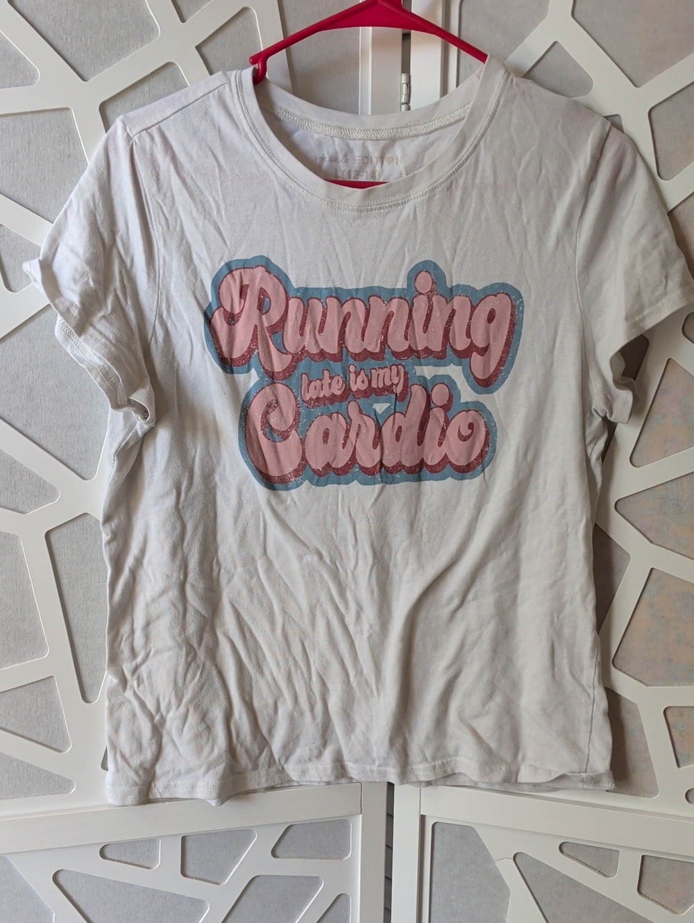 Running Late Is My Cardio White Graphic Tee - Casual Short Sleeve